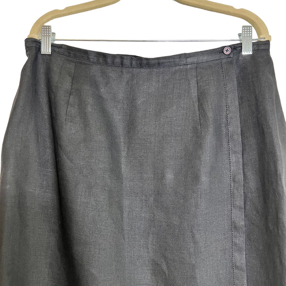 Talbots Irish Linen Straight Wrap Skirt Size 16 Black Button Closure 100% Linen - Picture 2 of 5